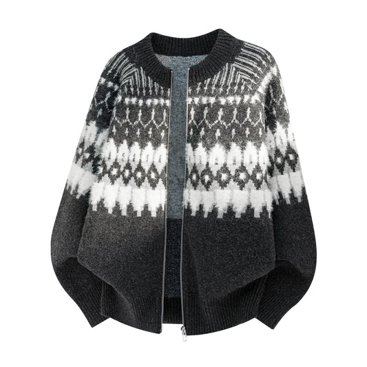 Vintage Fair Isle Full-Zip Knit Cardigan Jacket