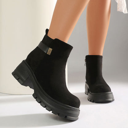 Chunky Lug-Sole Side-Zip Ankle Boots