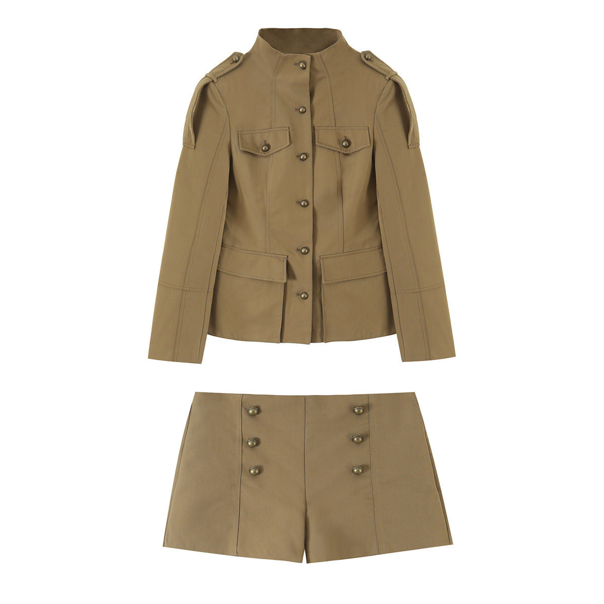 Military Utility Stand-Collar Jacket & Sailor Shorts Set