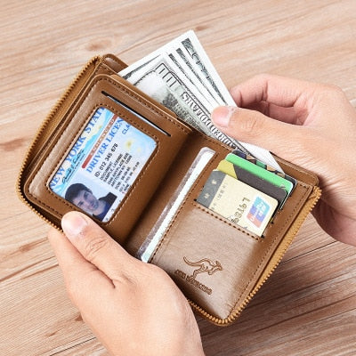 Vintage Leather Zip-Around Bifold Wallet & Card Holder