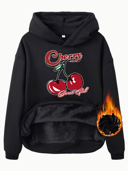 Retro Cherry Sweet Plush Fleece Hoodie