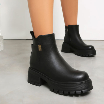 Chunky Lug-Sole Side-Zip Ankle Boots