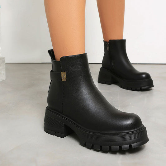 Chunky Lug-Sole Side-Zip Ankle Boots