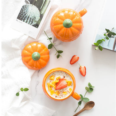1pc Cute Coffee Mug Ceramic Cup Drinking Cup with Lid Milk Mugs Breakfast Oatmeal Cup Funny Pumpkin Cup Halloween Gift