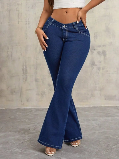 High-Waist Flare Jeans with Contrast Stitching