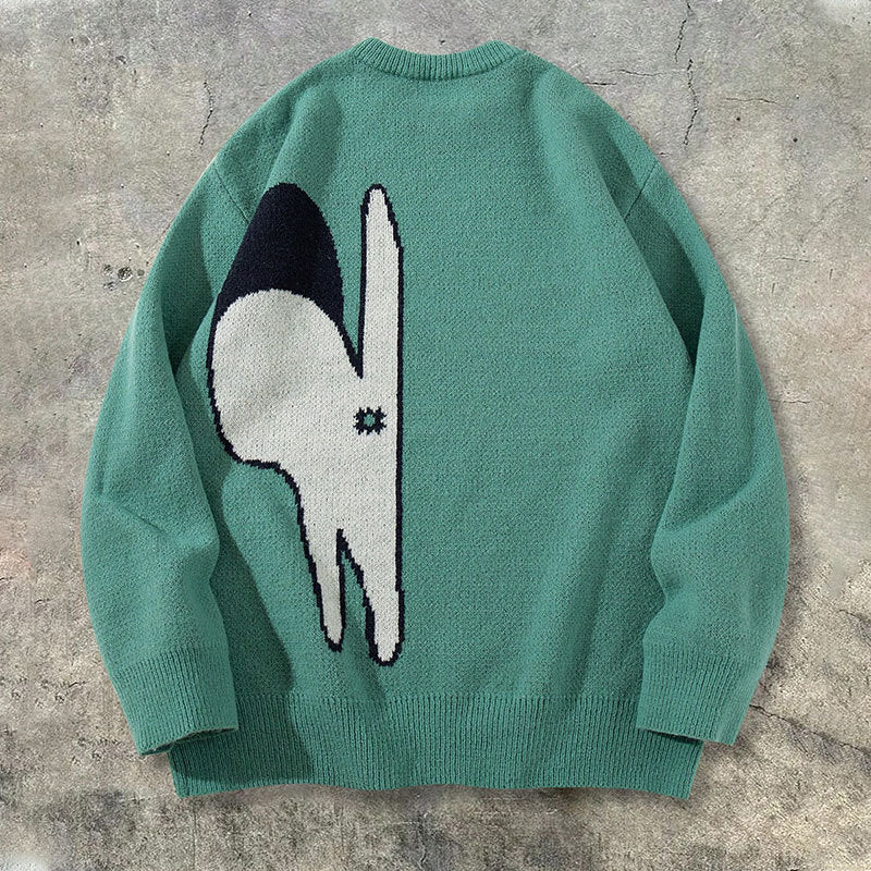 Playful Shocked Cat Graphic Oversized Knit Sweater