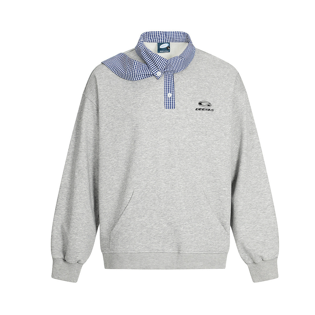 Gingham Collared Tie-Detail Layered Sweatshirt