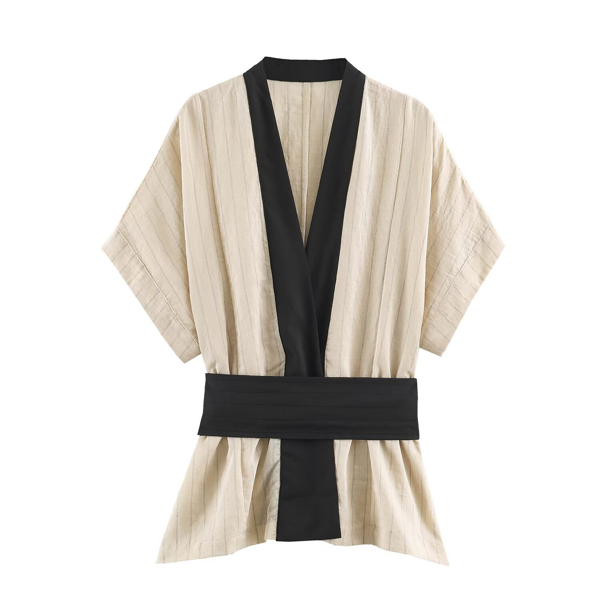 Japanese Kimono-Style Cross Wrap Top & Wide-Leg Trouser Set