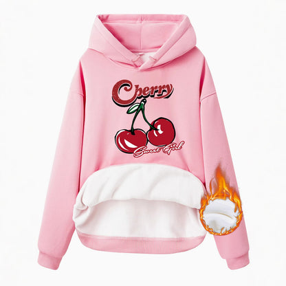 Retro Cherry Sweet Plush Fleece Hoodie