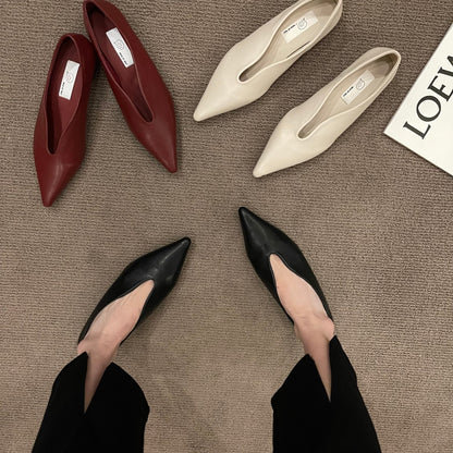 French Vintage Pointed-Toe Low Block Heels