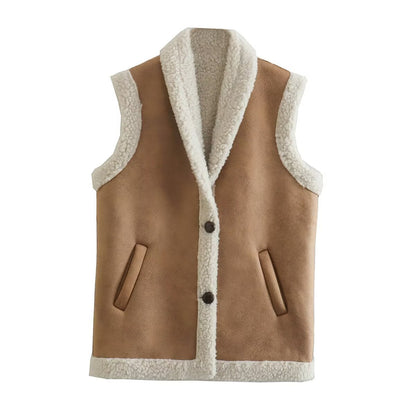 Vintage Shearling Trimmed Faux Suede Vest
