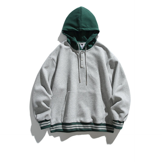 "Vintage Colorblock Button-Placket Varsity Hoodie