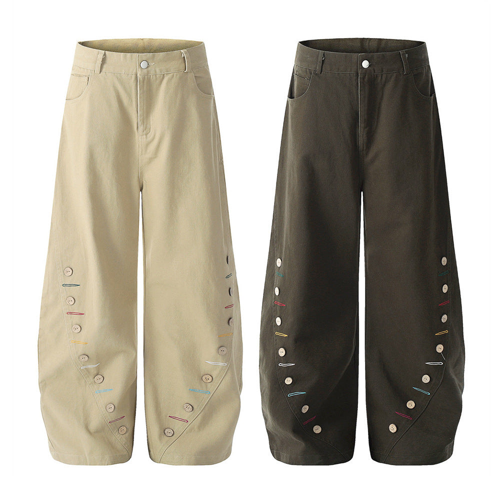 Multi-Button Curved Seam Wide-Leg "Banana" Trousers