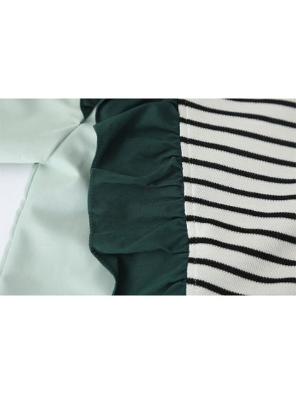 Layered Ruffle Striped Patchwork 2-in-1 Blouse