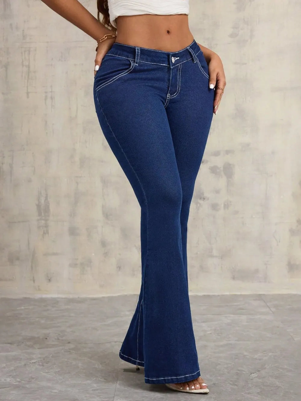 High-Waist Flare Jeans with Contrast Stitching