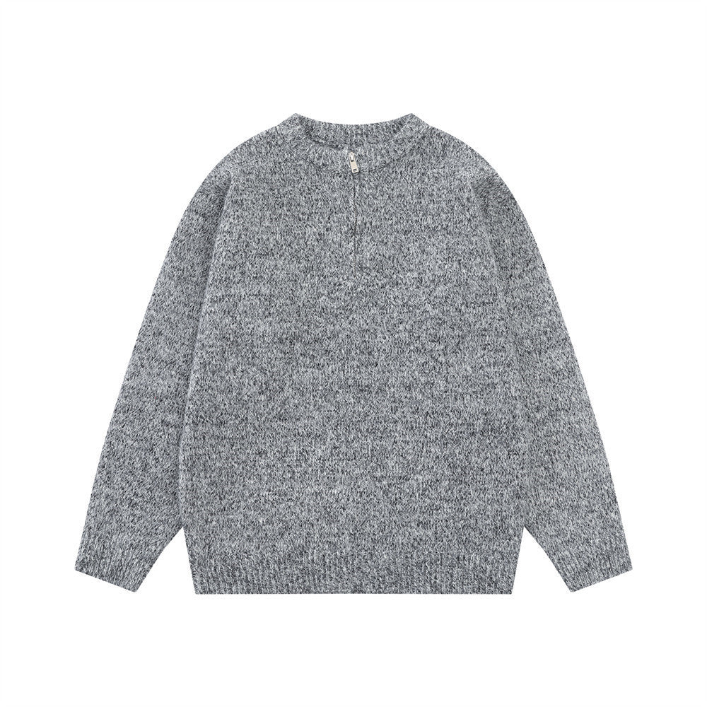 Minimalist Marled Knit Quarter-Zip Sweater