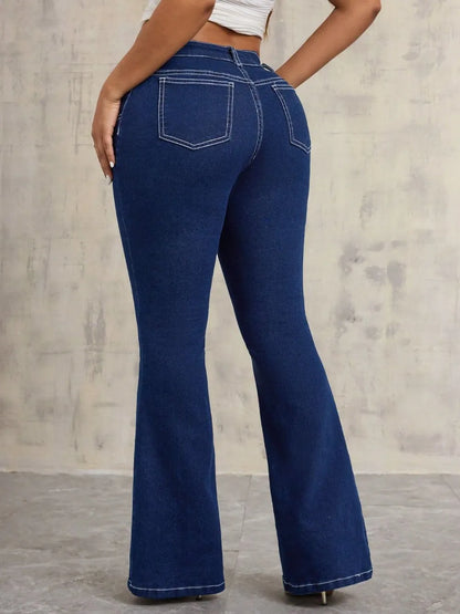 High-Waist Flare Jeans with Contrast Stitching