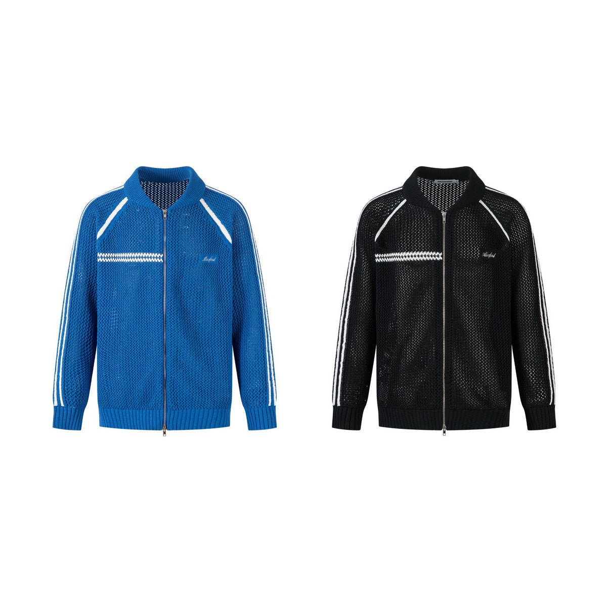 Retro Open-Knit Striped Zip Track Jacket