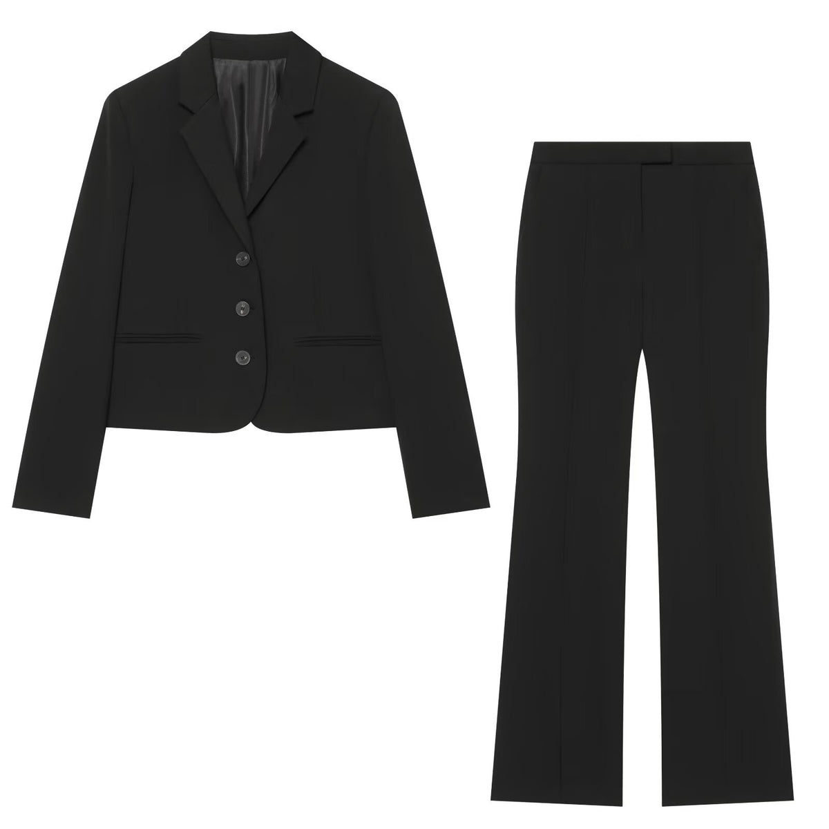 Single-Breasted Cropped Blazer & High-Waist Flared Trouser Suit Set