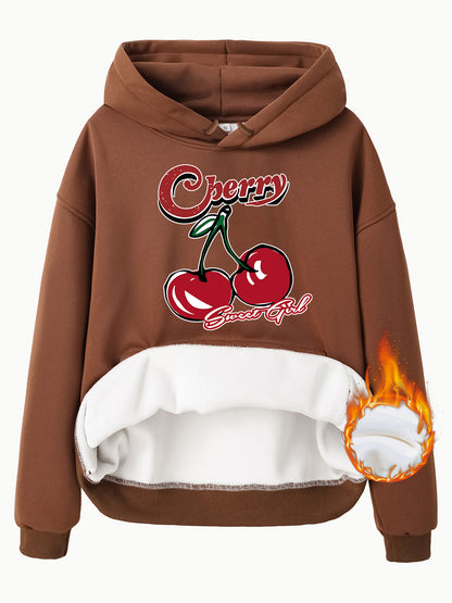 Retro Cherry Sweet Plush Fleece Hoodie