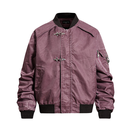 Vintage Washed Utility Flight Jacket with Buckles