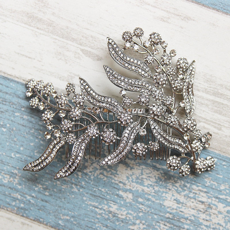 Luxury Silver Leaves Bridal Hair Comb