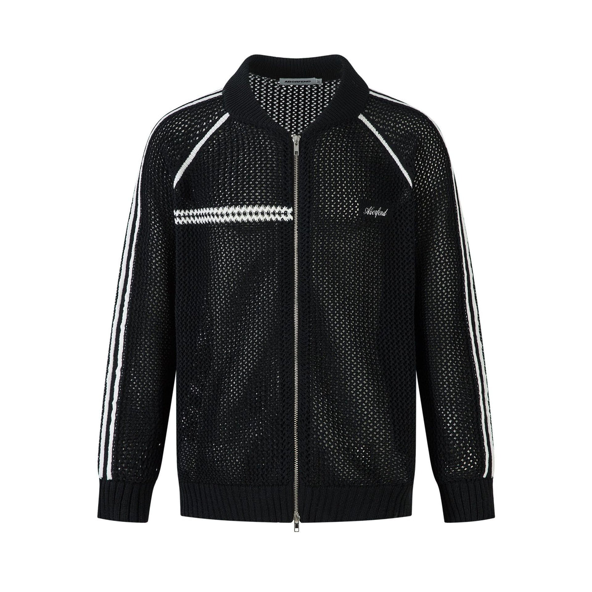 Retro Open-Knit Striped Zip Track Jacket