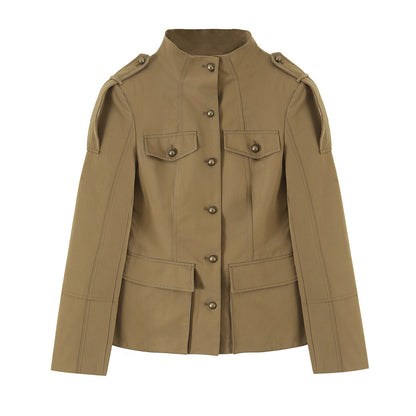 Military Utility Stand-Collar Jacket & Sailor Shorts Set