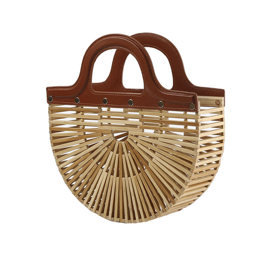 Artisanal Half-Moon Bamboo Slatted Beach Tote