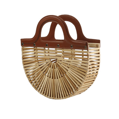Artisanal Half-Moon Bamboo Slatted Beach Tote