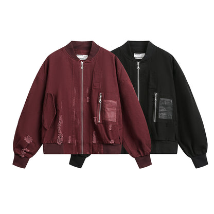 Minimalist Distressed Utility Bomber Jacket