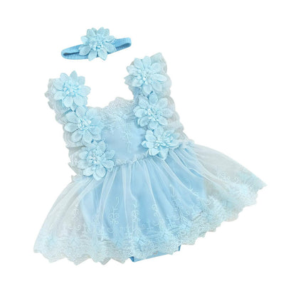 Vintage Floral Lace Baby Romper Dress & Headband Set