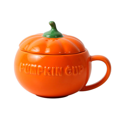 1pc Cute Coffee Mug Ceramic Cup Drinking Cup with Lid Milk Mugs Breakfast Oatmeal Cup Funny Pumpkin Cup Halloween Gift