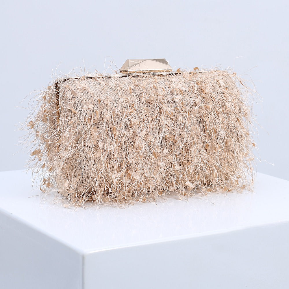 Elegance Feathered Tassel Evening Clutch & Crossbody
