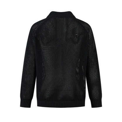 Retro Open-Knit Striped Zip Track Jacket