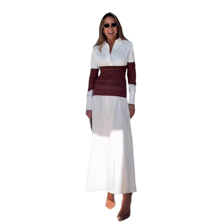Women's patchwork split collar dress