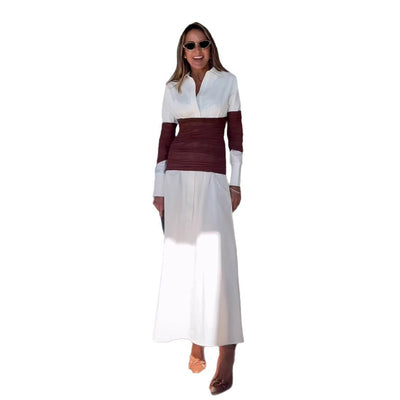 Women's patchwork split collar dress