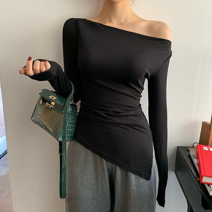 Off-Shoulder Skew Collar Asymmetric Draped Top