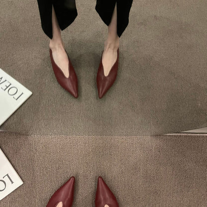 French Vintage Pointed-Toe Low Block Heels
