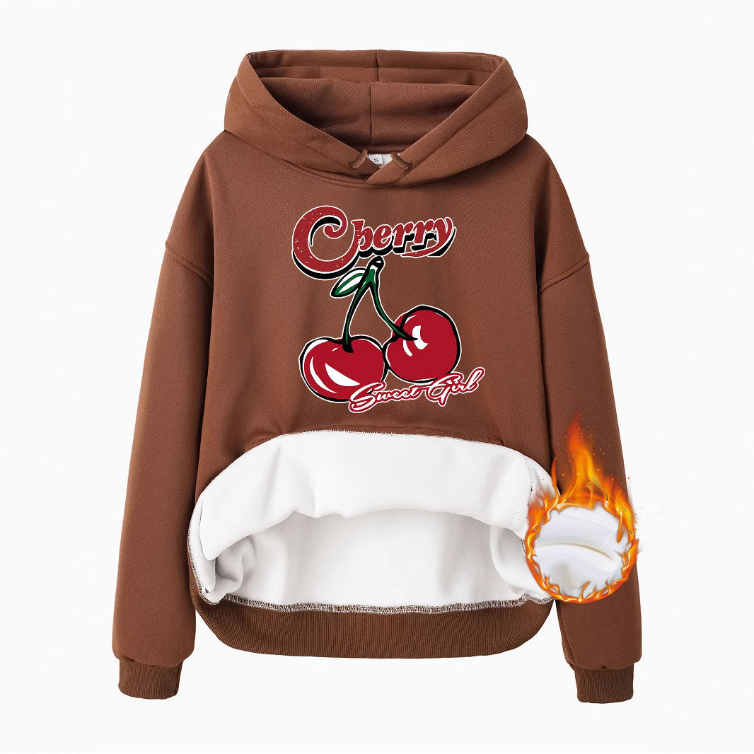 Retro Cherry Sweet Plush Fleece Hoodie
