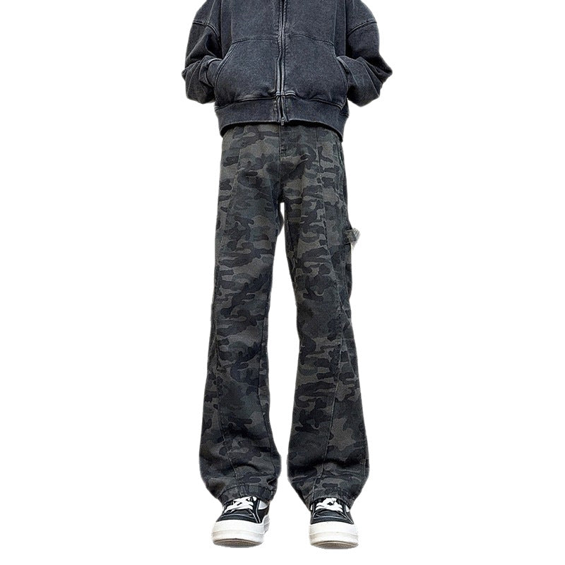 Dark Charcoal Camo Wide-Leg Utility Trousers