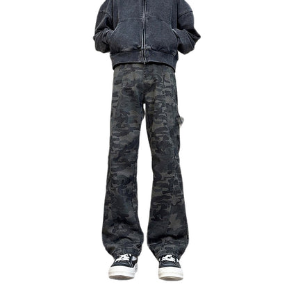 Dark Charcoal Camo Wide-Leg Utility Trousers