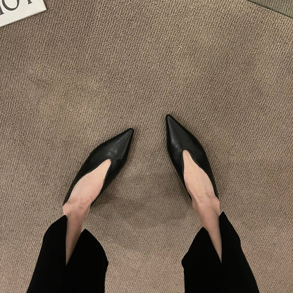 French Vintage Pointed-Toe Low Block Heels