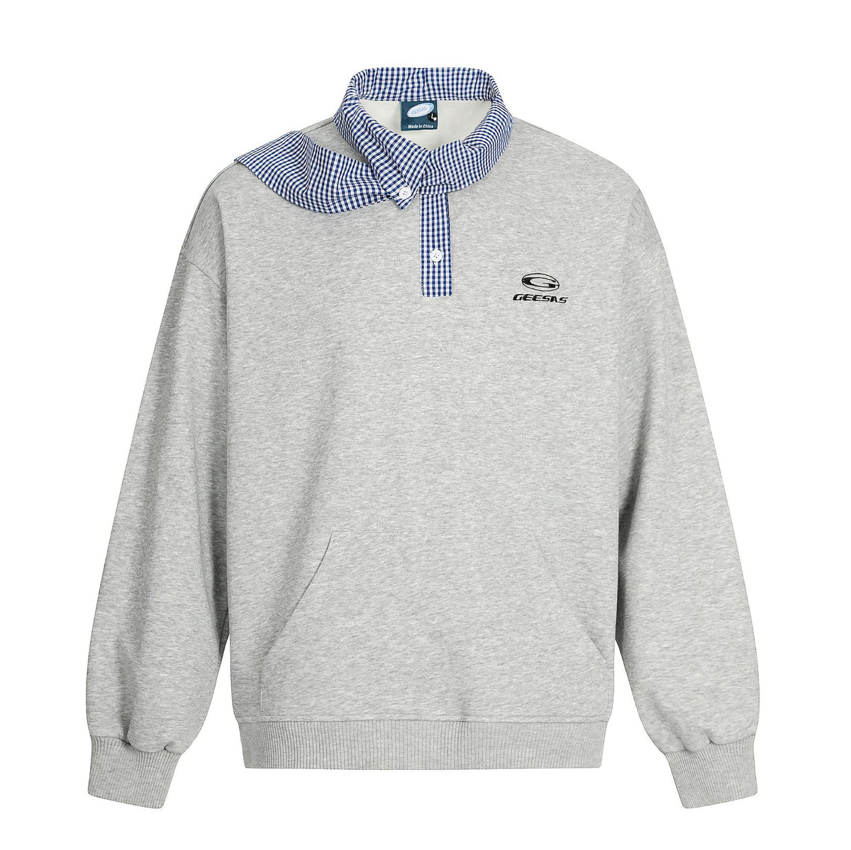 Gingham Collared Tie-Detail Layered Sweatshirt