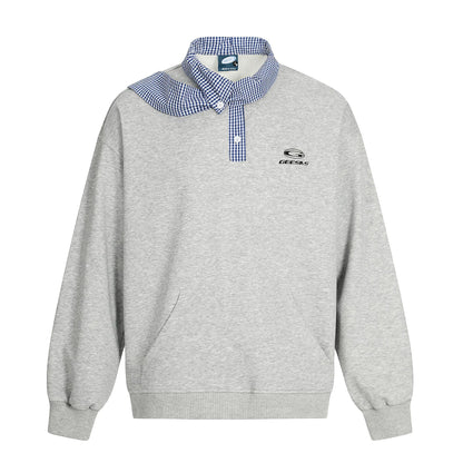 Gingham Collared Tie-Detail Layered Sweatshirt