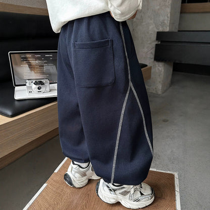 Boys Contrast Stitch Loose Fit Athletic Joggers