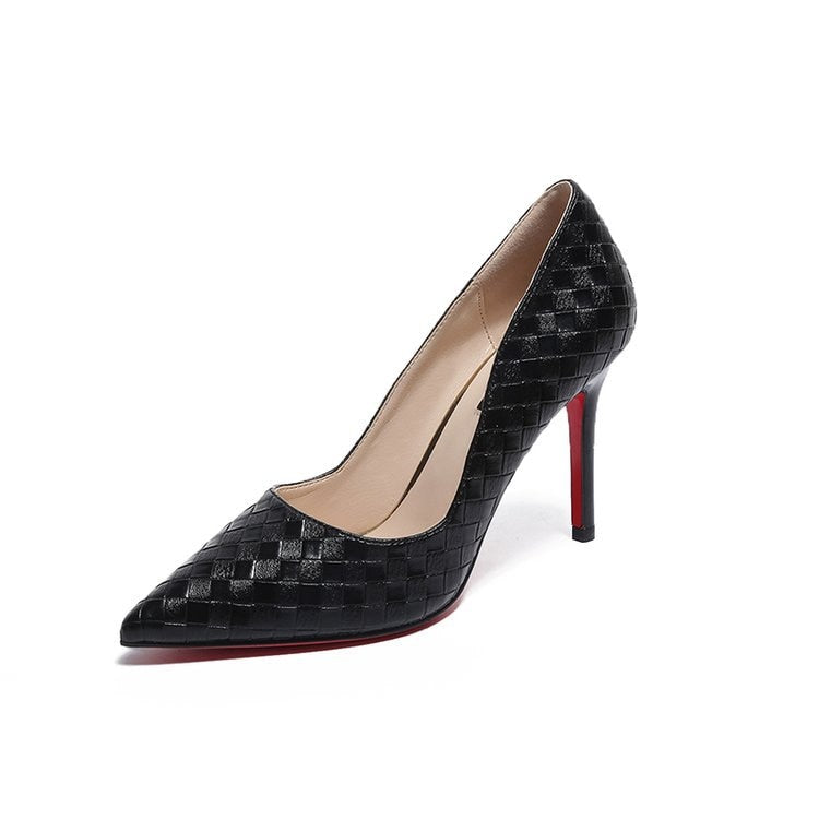 Woven Textured Pointed-Toe Stiletto Pumps