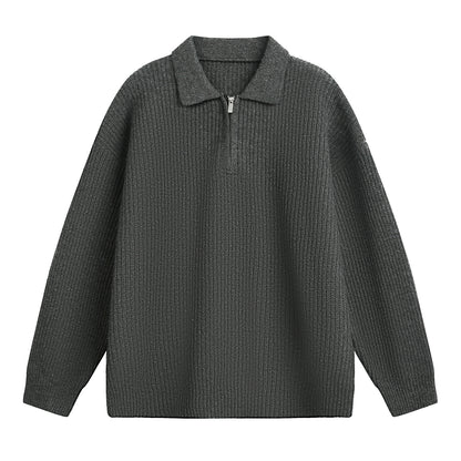 Minimalist Ribbed Lapel Quarter-Zip Sweater