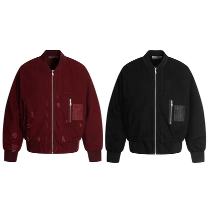 Minimalist Distressed Utility Bomber Jacket
