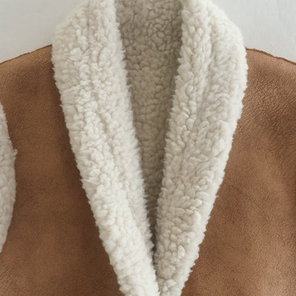 Vintage Shearling Trimmed Faux Suede Vest